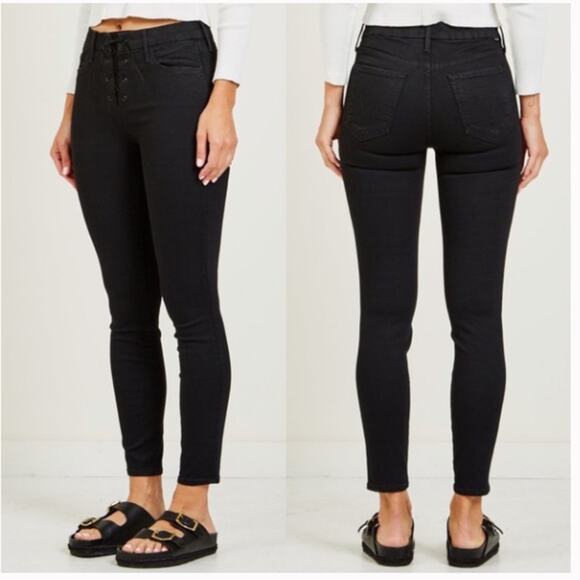 Mother High Waisted Lace Up Looker Jean In Not Guilty Black 26 - Picture 1 of 7